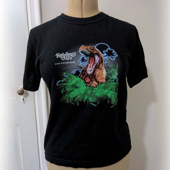 vintage black rainforest cafe t-rex dinosaur t-shirt M/L - Picture 1 of 2